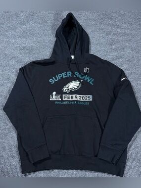 Philadelphia Eagles Hoodie Mens XL Black Super Bowl LIX Nike Swoosh Sweatshirt